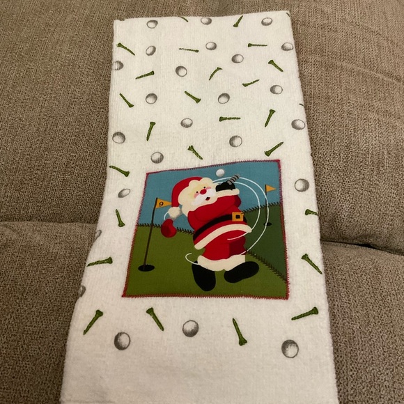 🌸3 for $18🌸 Christmas “Golfing Santa” W Golf Tees St. Nicholas Kitchen Towel - Picture 2 of 7